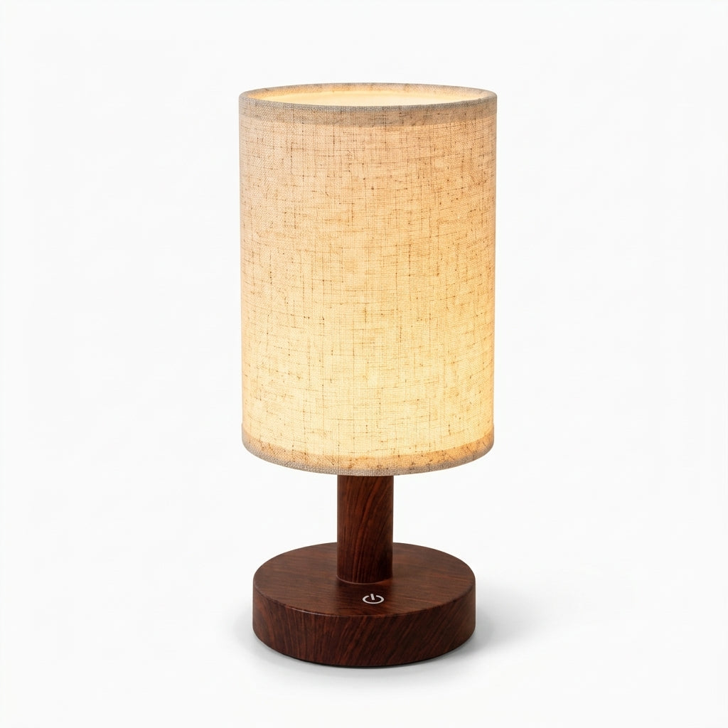 Mini Cordless Bedside Lamp with Touch Control, switched on against a plain studio background