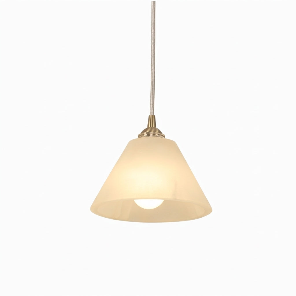 Small Alabaster Pendant Light, switched on against a plain studio background