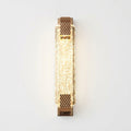 Crystal and Gold Rectangular Wall Light, switched on against a plain studio background