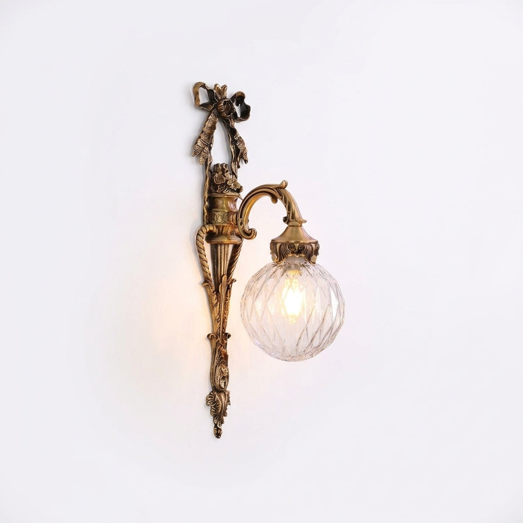 Antiqued Brass and Glass Wall Sconce