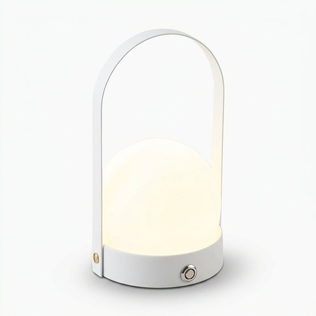 Glass Lantern Portable Lamp, switched on against a plain studio background