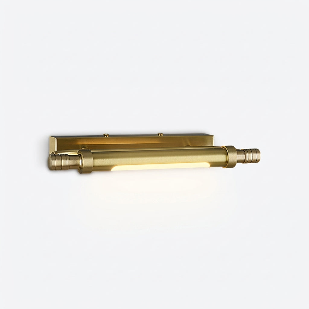 Brass Linear Wall Sconce, switched on against a plain studio background