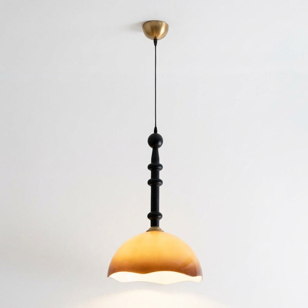 Retro Glass Dome Pendant Light, switched on against a plain studio background
