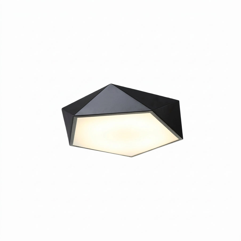 Polygonal Metal Ceiling Light, switched on against a plain studio background