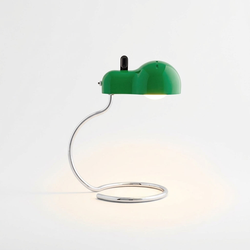 Industrial Dome Desk Lamp, switched on against a plain studio background