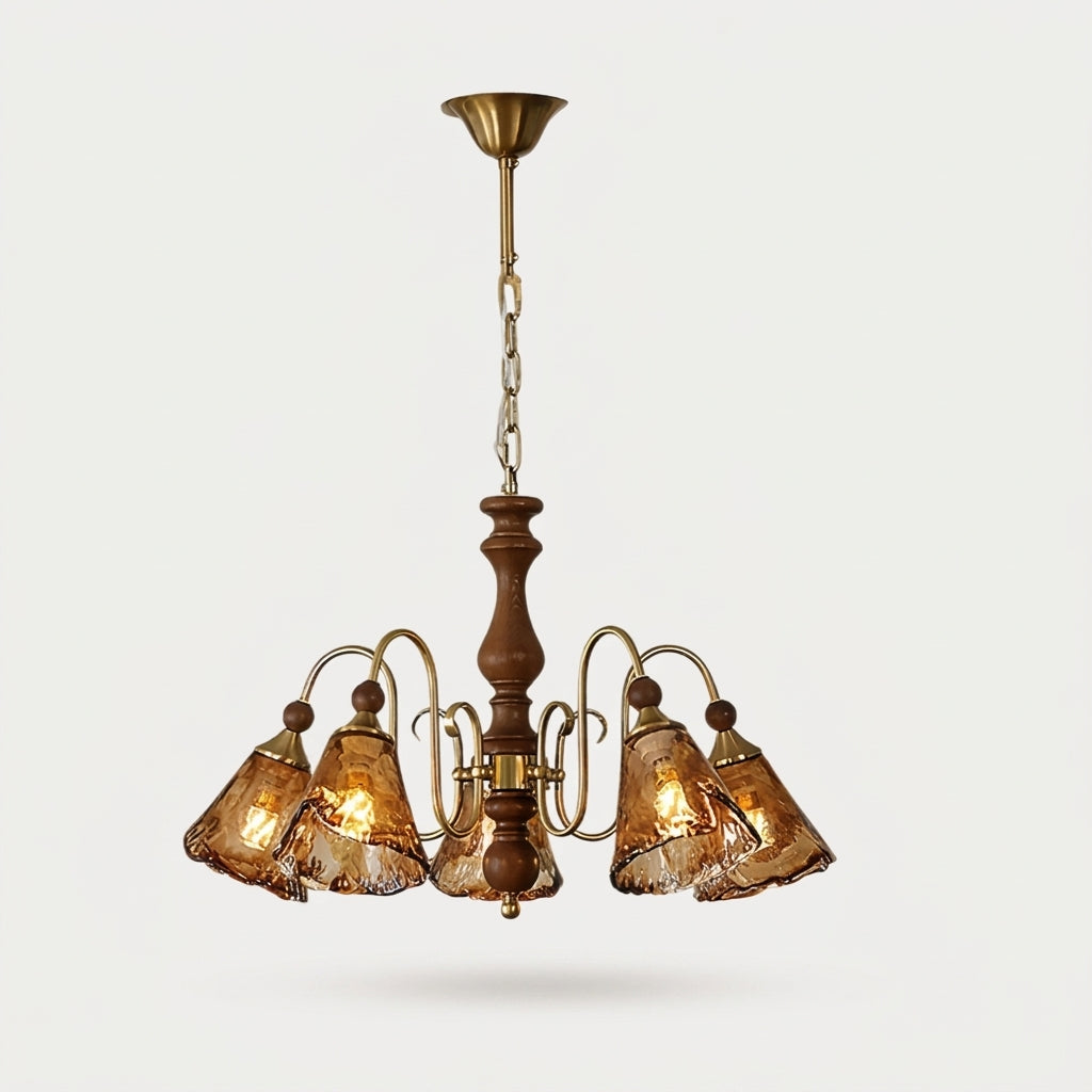 Copper and Amber Multi-Light Ceiling Fixture, switched on against a plain studio background
