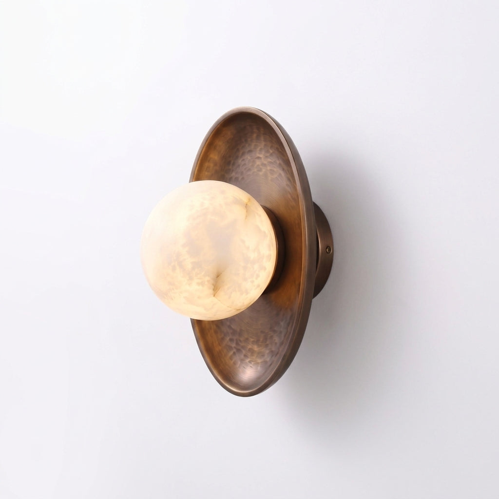 Hammered Metal and Alabaster Sconce