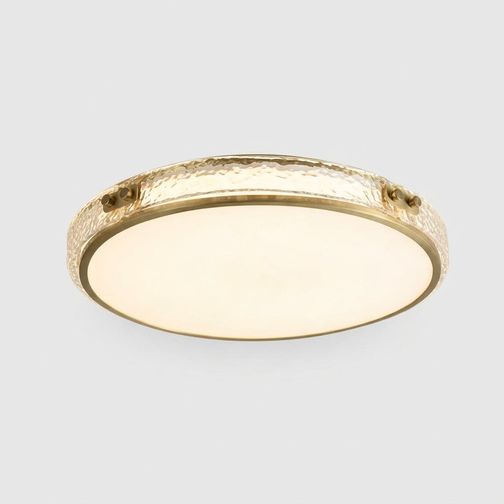 Brass and Crystal Ceiling Light, switched on against a plain studio background
