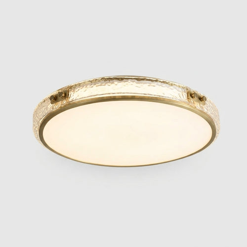 Brass and Crystal Ceiling Light, switched on against a plain studio background