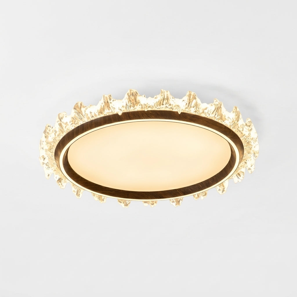 Round Wood and Acrylic Ceiling Light, switched on against a plain studio background