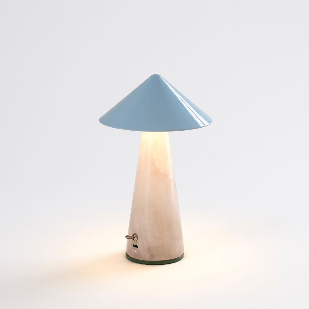 Jade Cordless Table Lamp, switched on against a plain studio background
