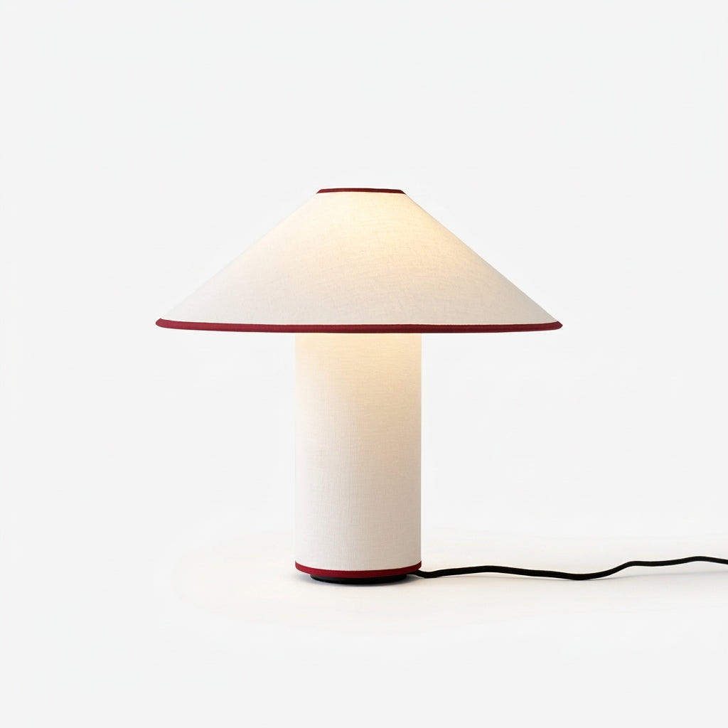 Fabric Drum Table Lamp, switched on against a plain studio background