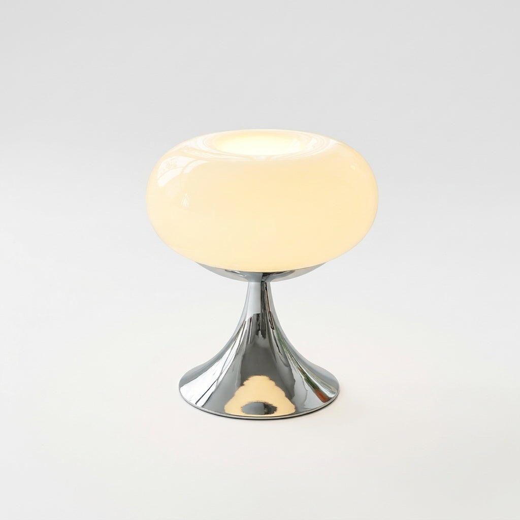 Rounded Glass Table Lamp, switched on against a plain studio background