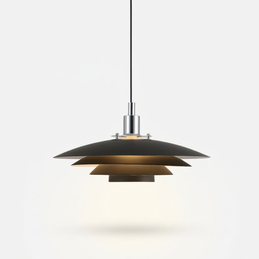 Tiered Metal Dome Pendant Light, switched on against a plain studio background