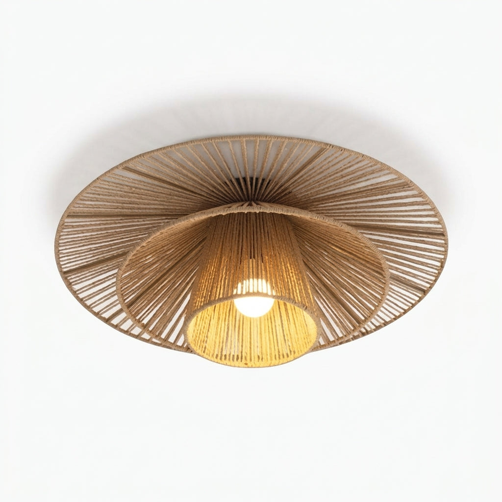 Hemp Rope Flush Mount, switched on against a plain studio background