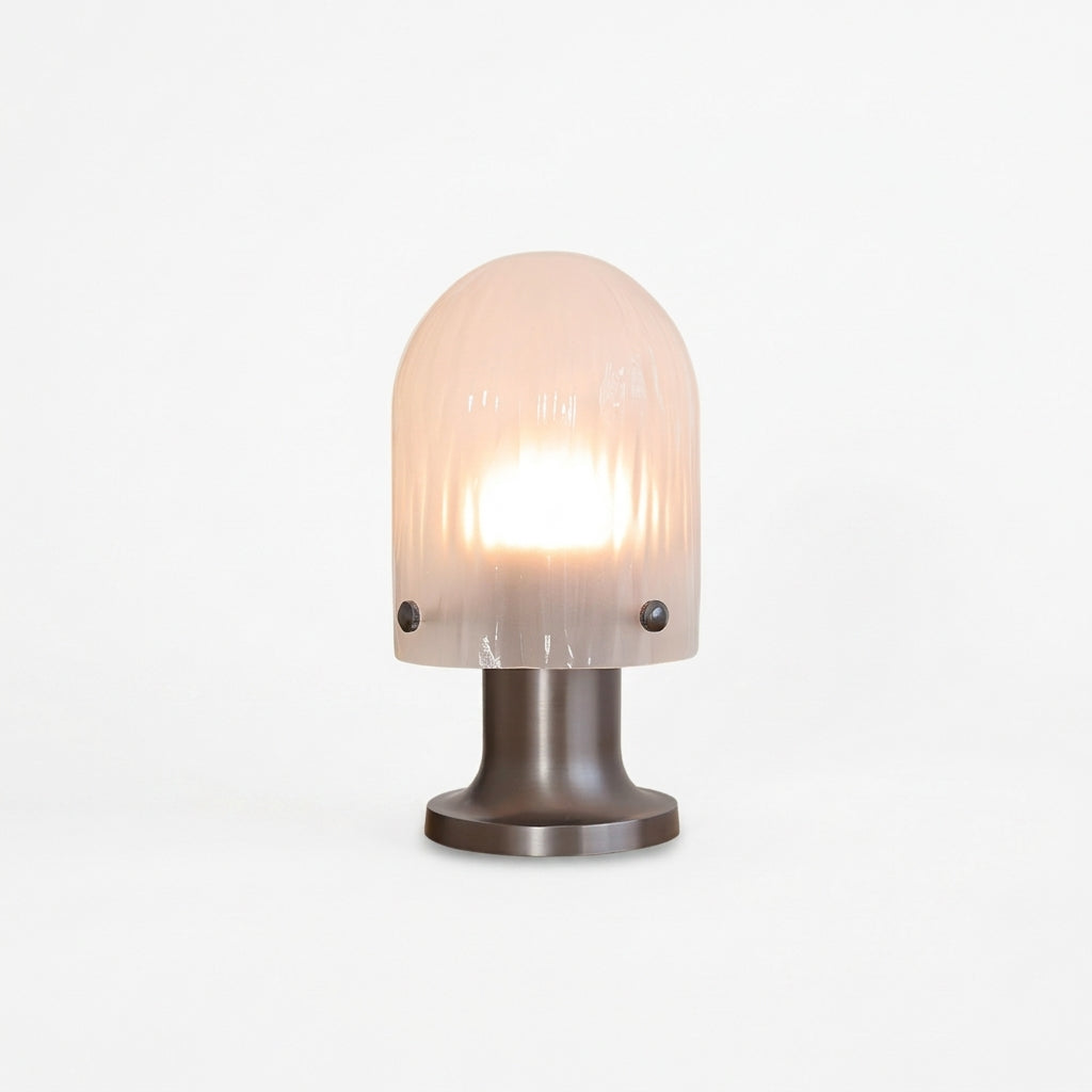Ribbed Glass Cordless Lamp, switched on against a plain studio background