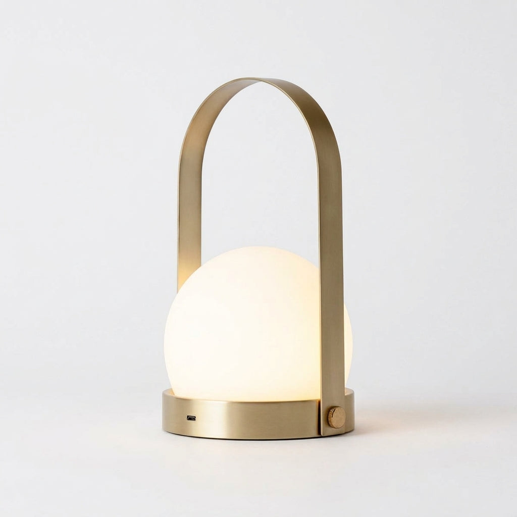 Dome Glass Cordless Lamp, switched on against a plain studio background
