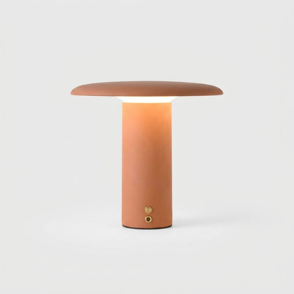 Wide Dome Portable Lamp, switched on against a plain studio background
