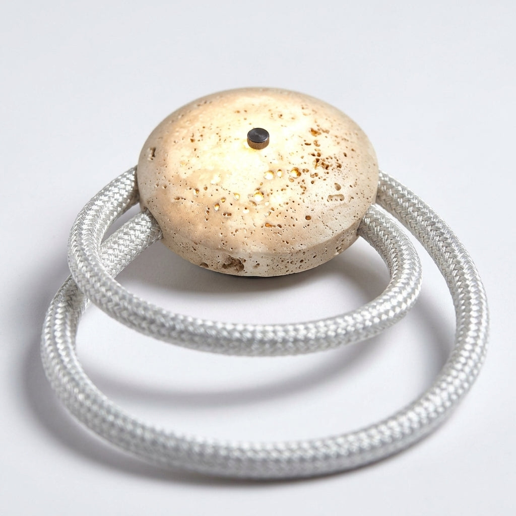 Travertine and Woven Fiber Wall Lamp – detail