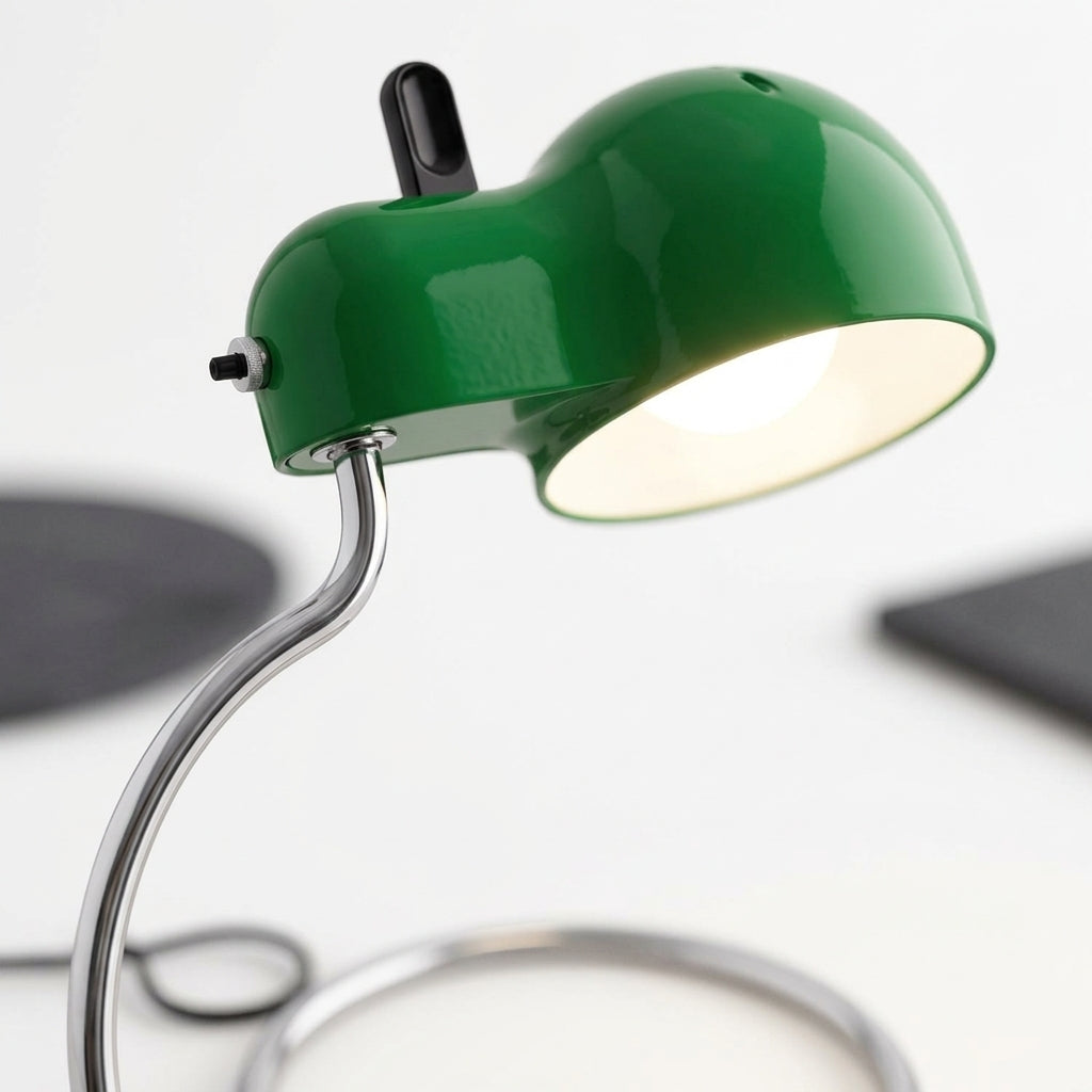 Close detail of the carbon steel on the Industrial Dome Desk Lamp