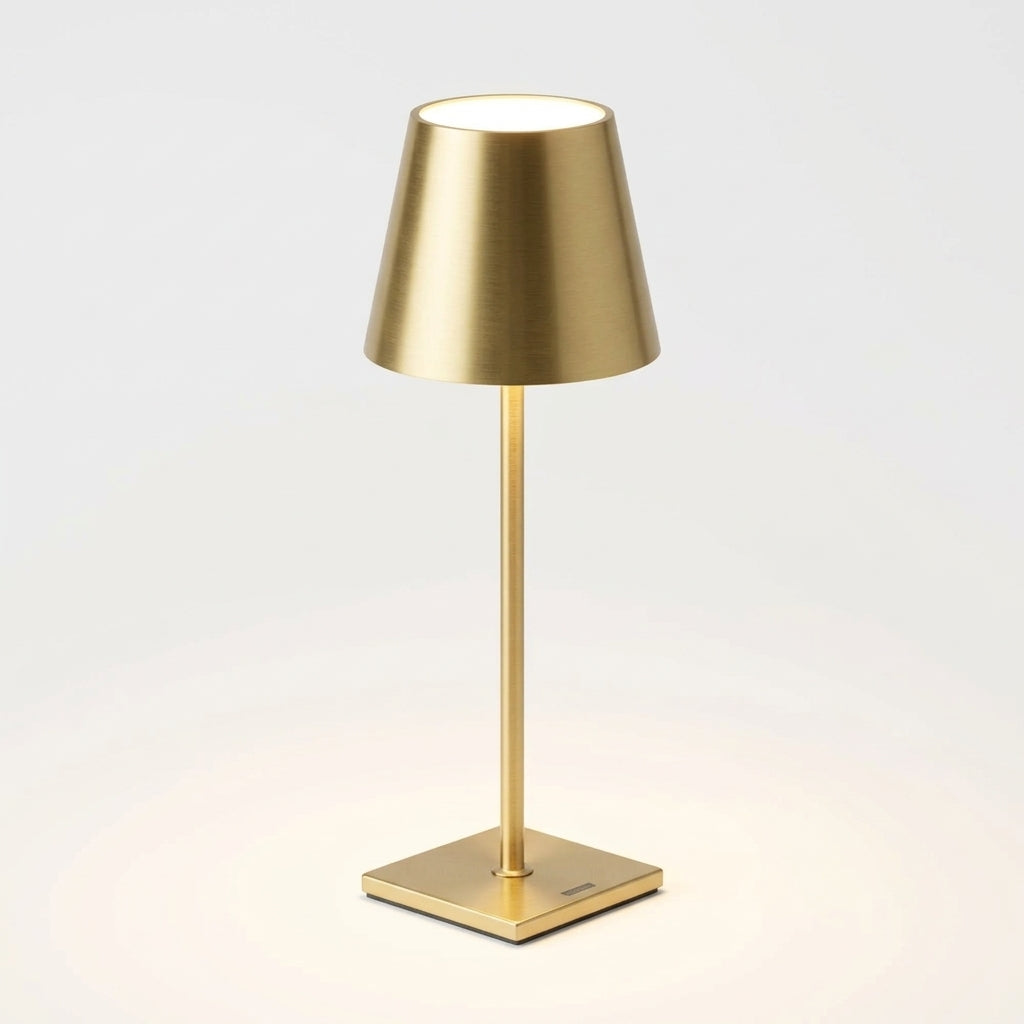 Close detail of the aluminum pole and base on the Cordless Aluminum Table Lamp, Set of Two