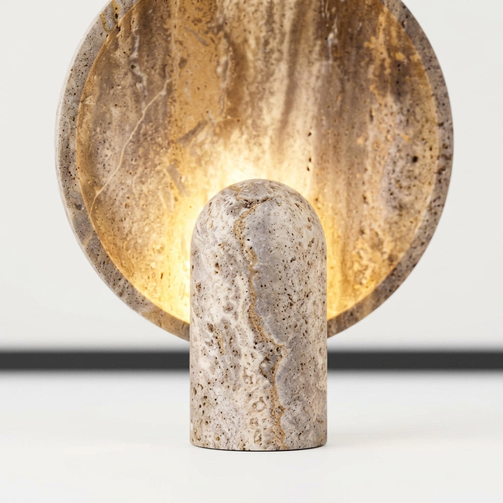 Close detail of the travertine on the Travertine Table Lamp