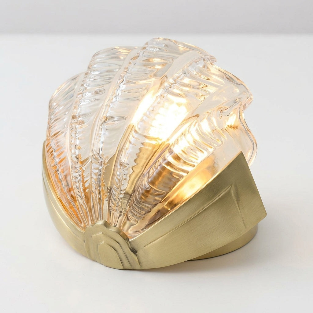 Close detail of the brass, glass on the Seashell Glass and Brass Wall Sconce