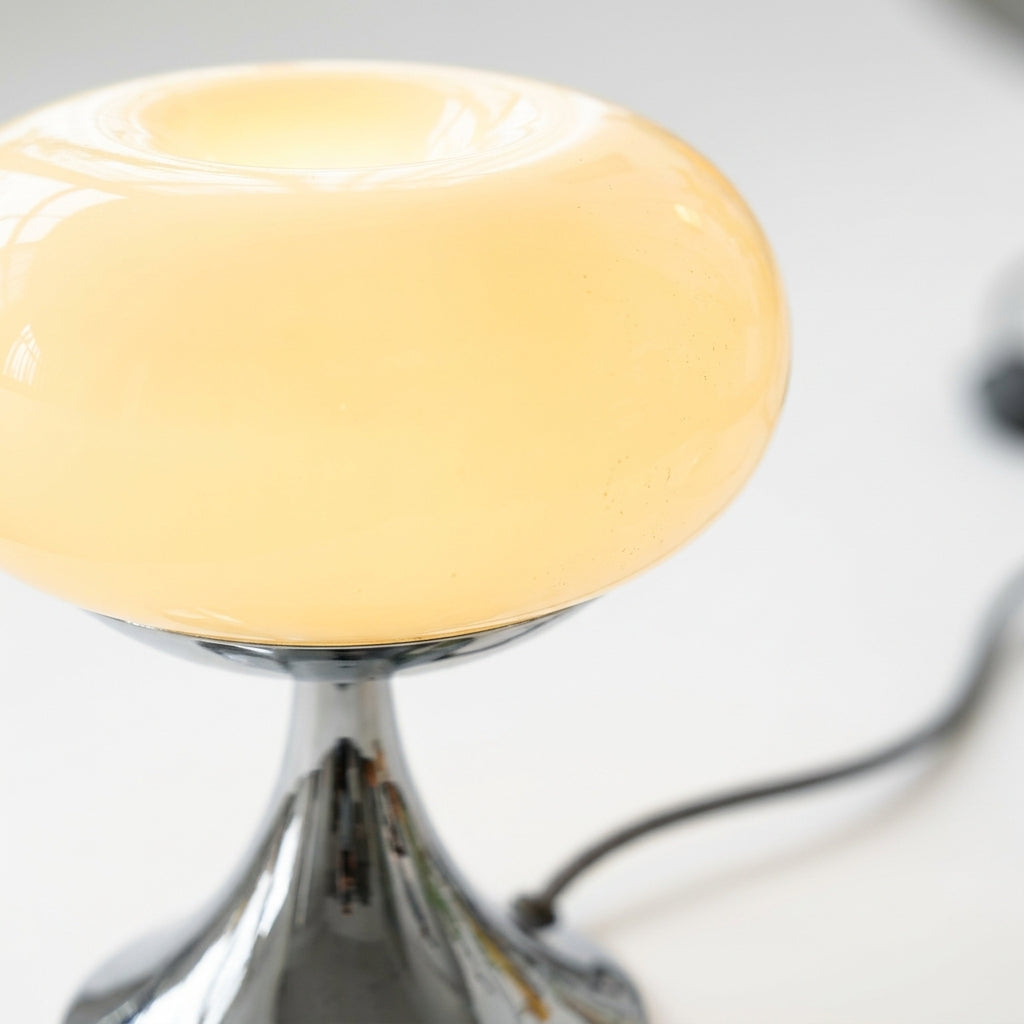 Close detail of the glass, chrome on the Rounded Glass Table Lamp