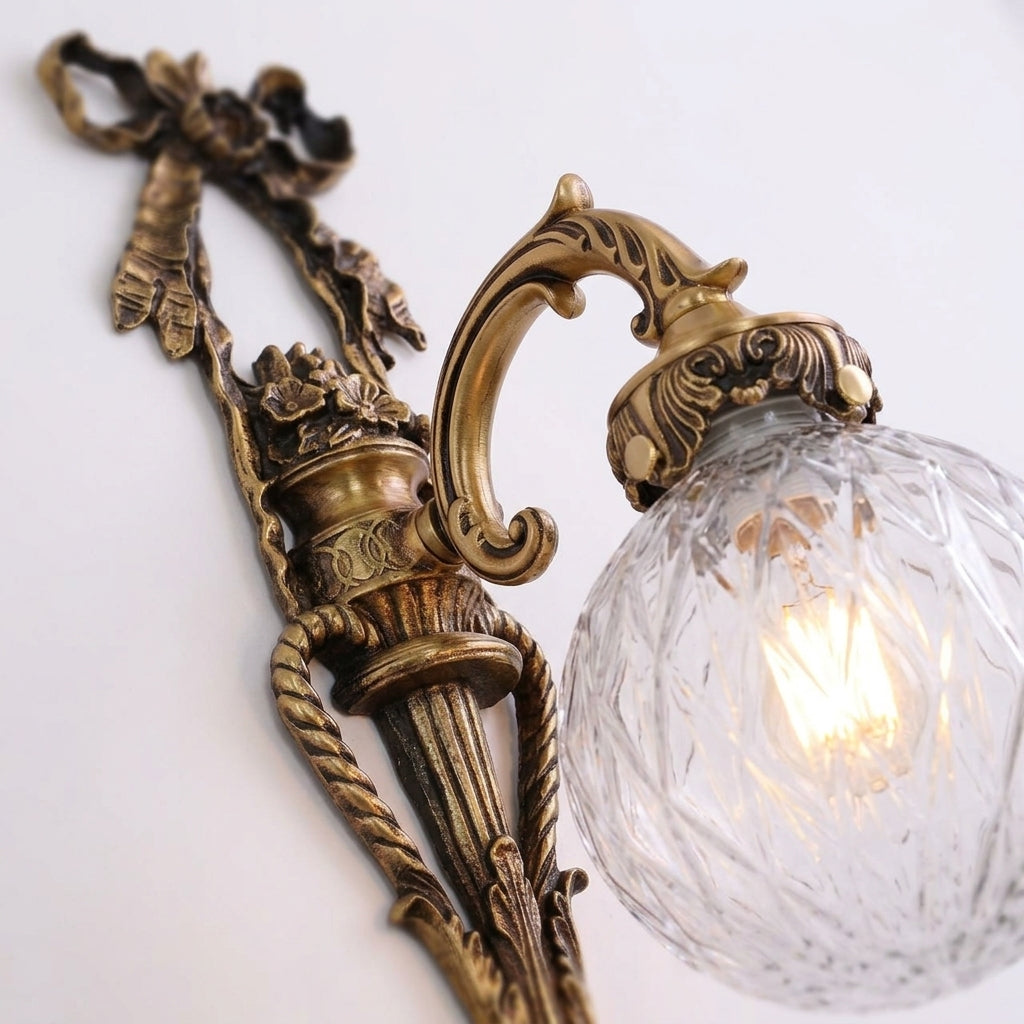Antiqued Brass and Glass Wall Sconce – detail