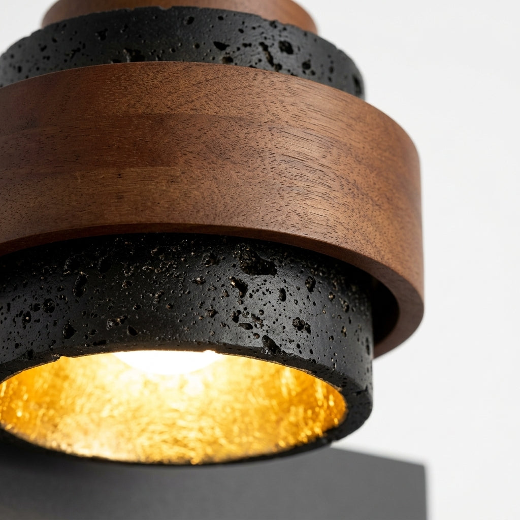 Close detail of the travertine, metal on the Travertine Ceiling Light