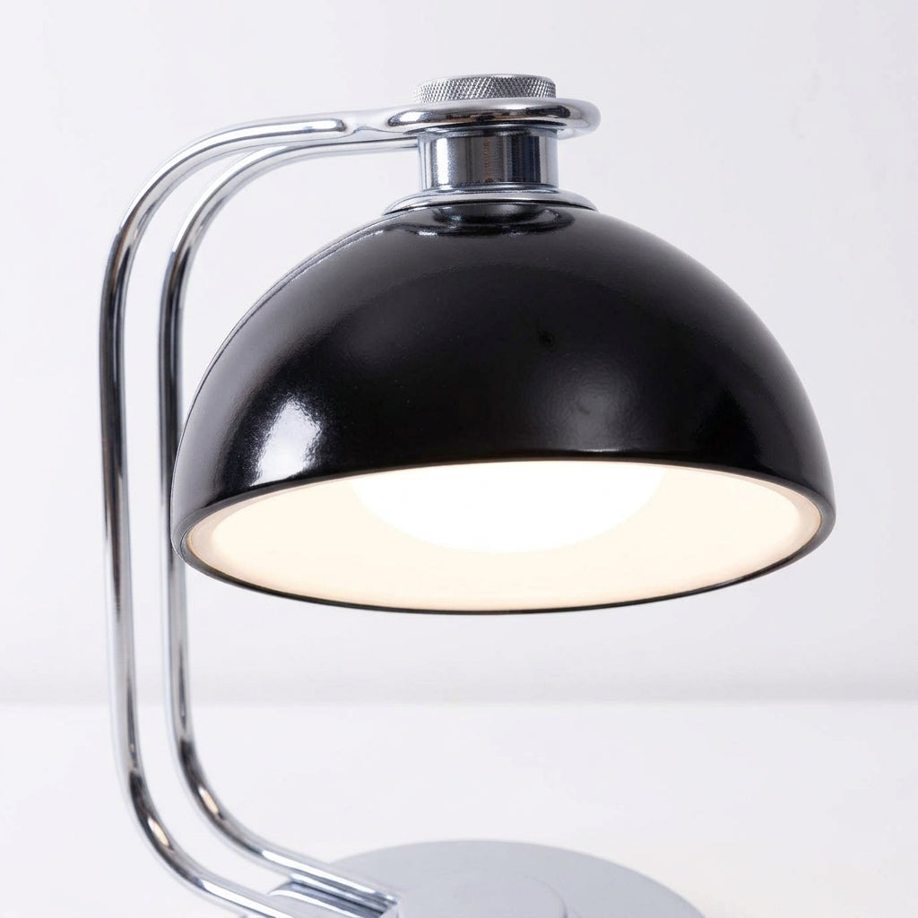 Close detail of the iron, chrome finish on the Chrome Dome Cordless Table Lamp