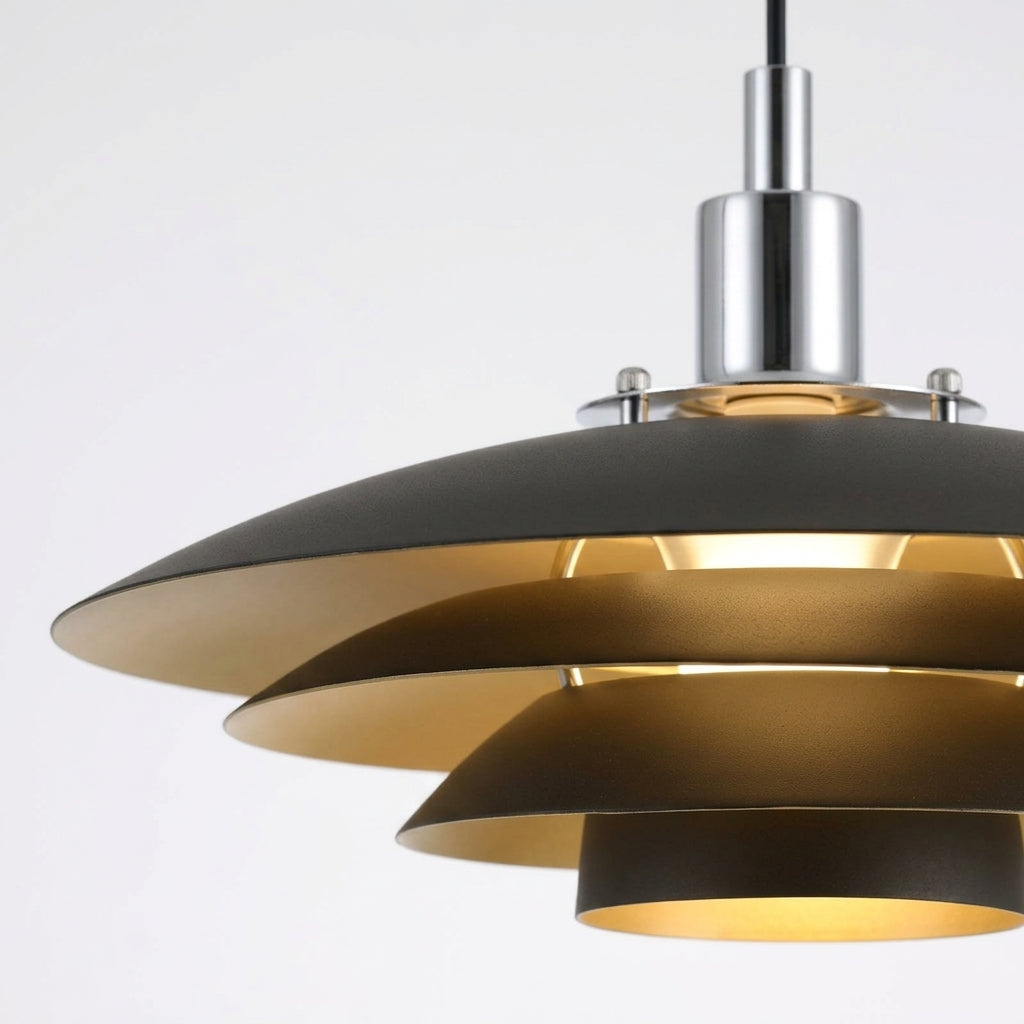 Close detail of the powder-coated metal on the Tiered Metal Dome Pendant Light