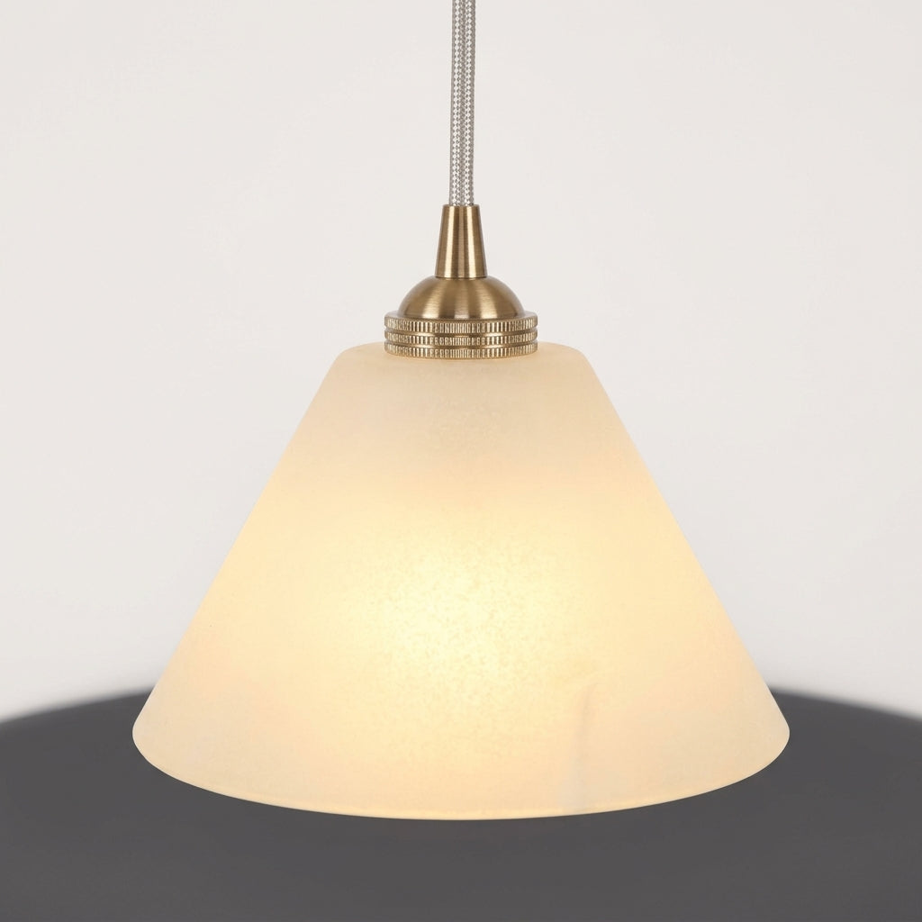 Close detail of the brass, alabaster on the Small Alabaster Pendant Light