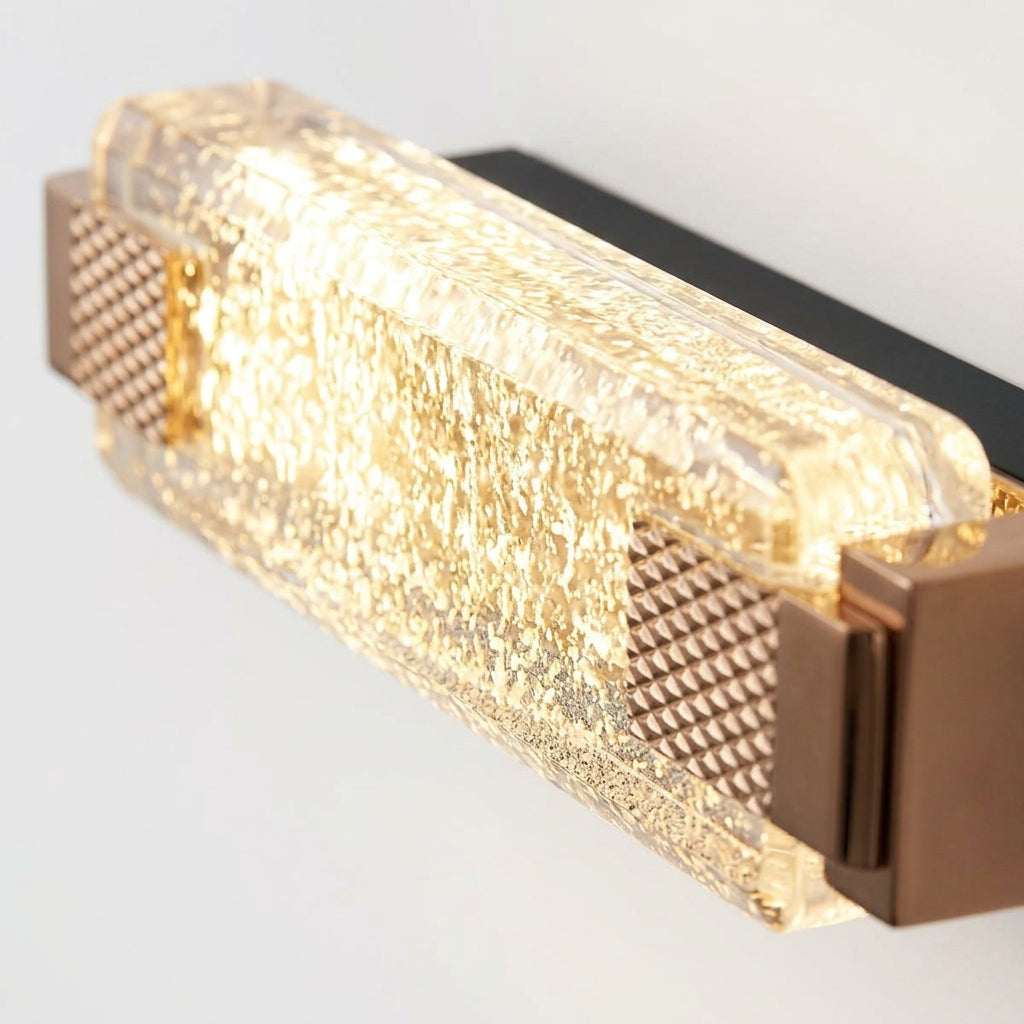 Close detail of the metal, crystal on the Crystal and Gold Rectangular Wall Light
