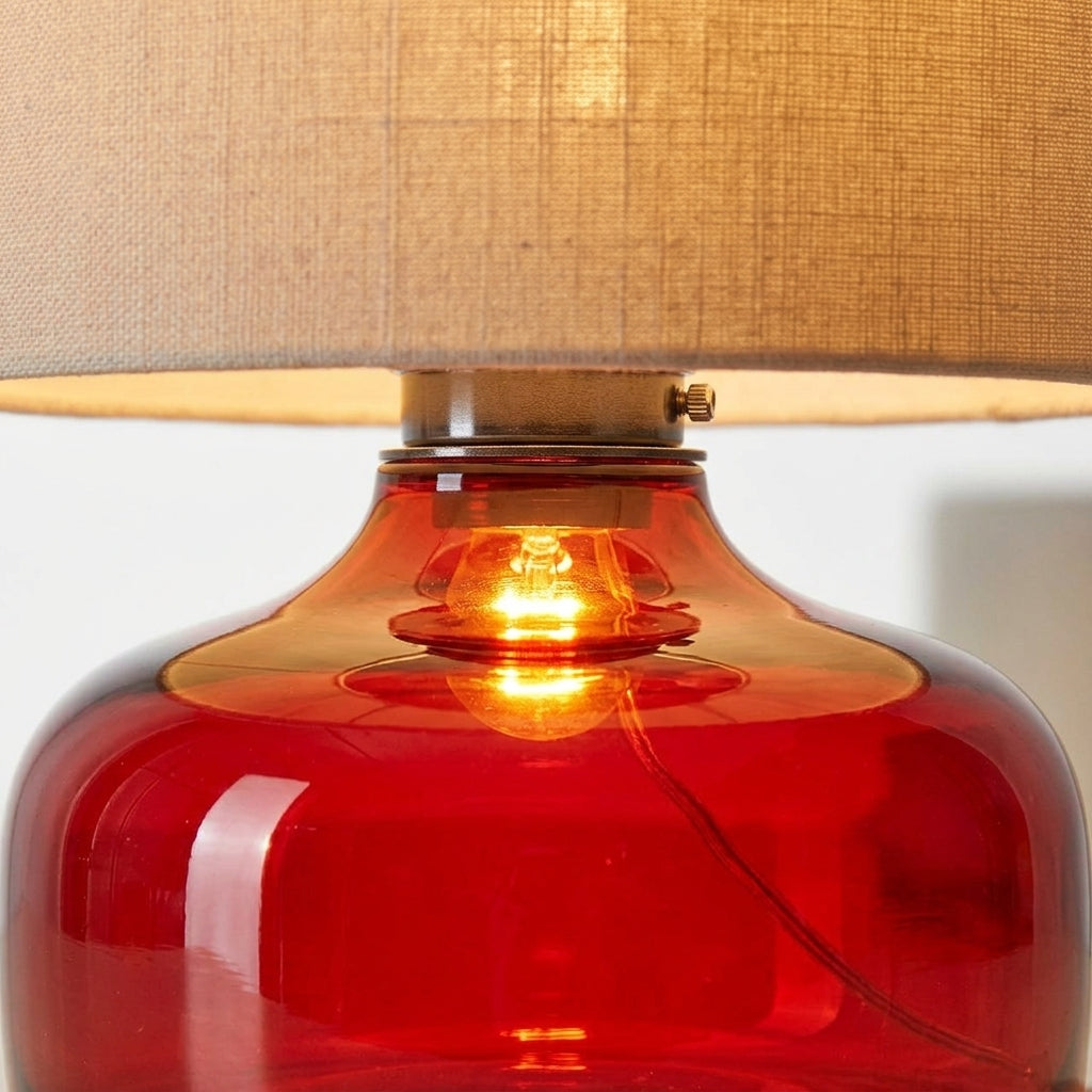 Close detail of the glass, metal, fabric on the Glass and Fabric Table Lamp