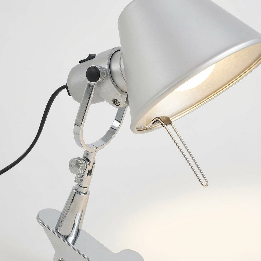 Close detail of the iron, aluminum on the Clip-On Task Lamp