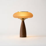 Walnut and Amber Glass Cordless Lamp – detail