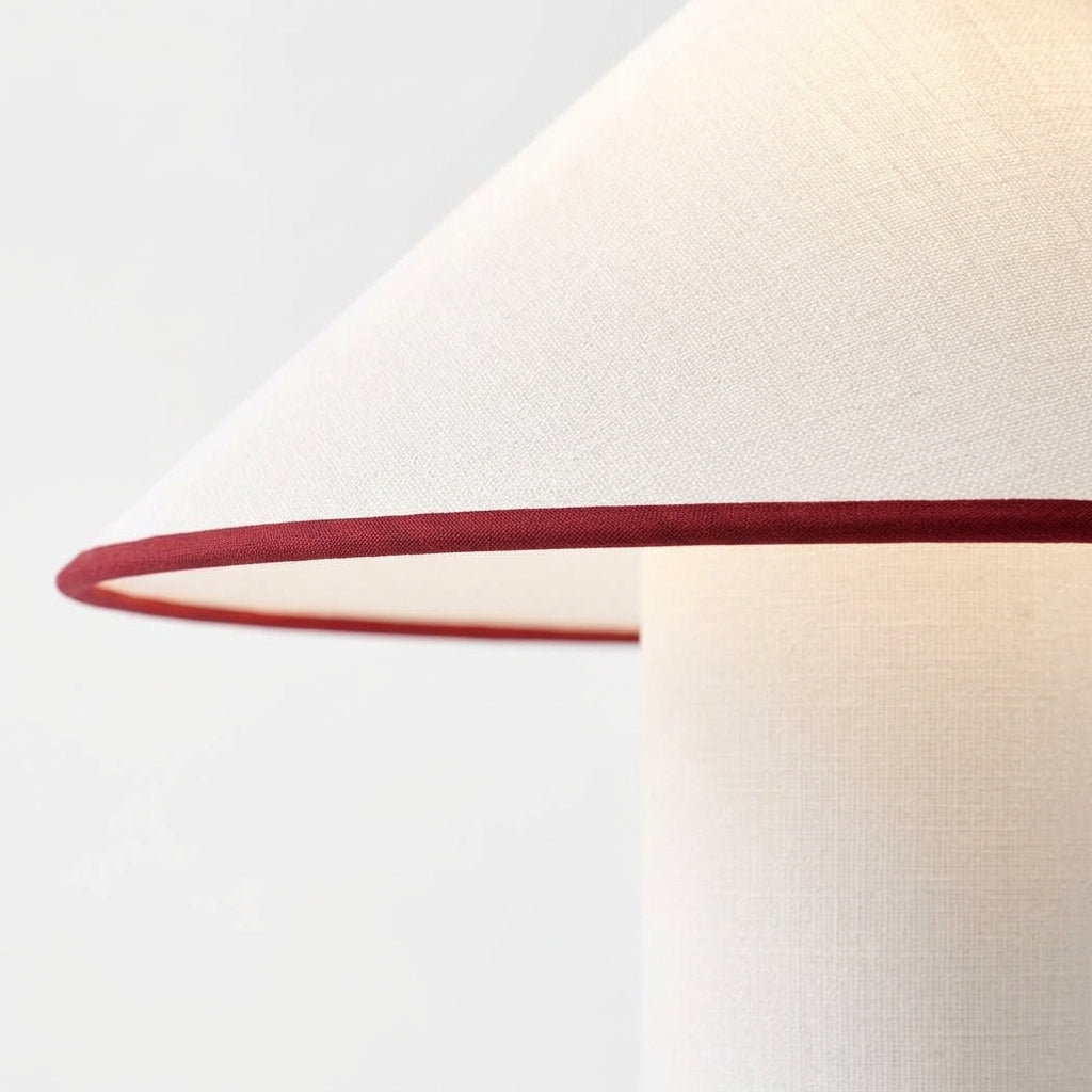 Close detail of the iron stand, fabric shade on the Fabric Drum Table Lamp