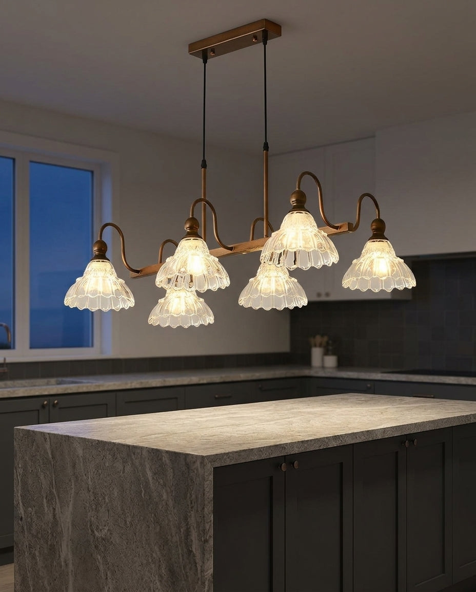 Linear Six-Light Glass Pendant – island