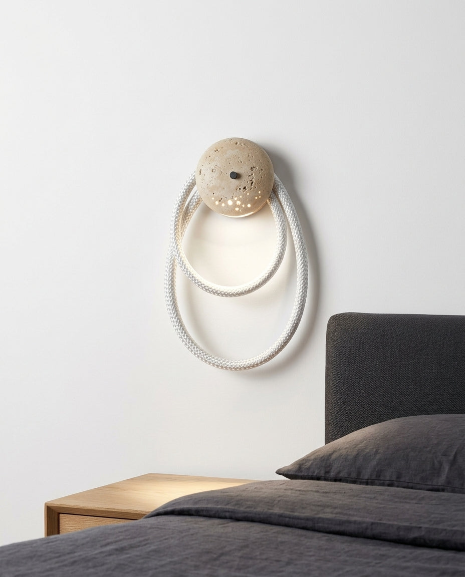Travertine and Woven Fiber Wall Lamp – bedside-wall