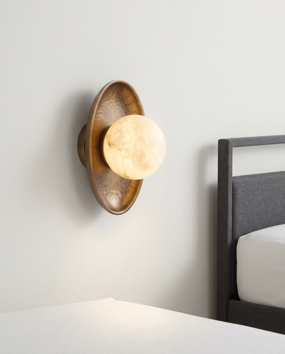 Hammered Metal and Alabaster Sconce – bedside-wall