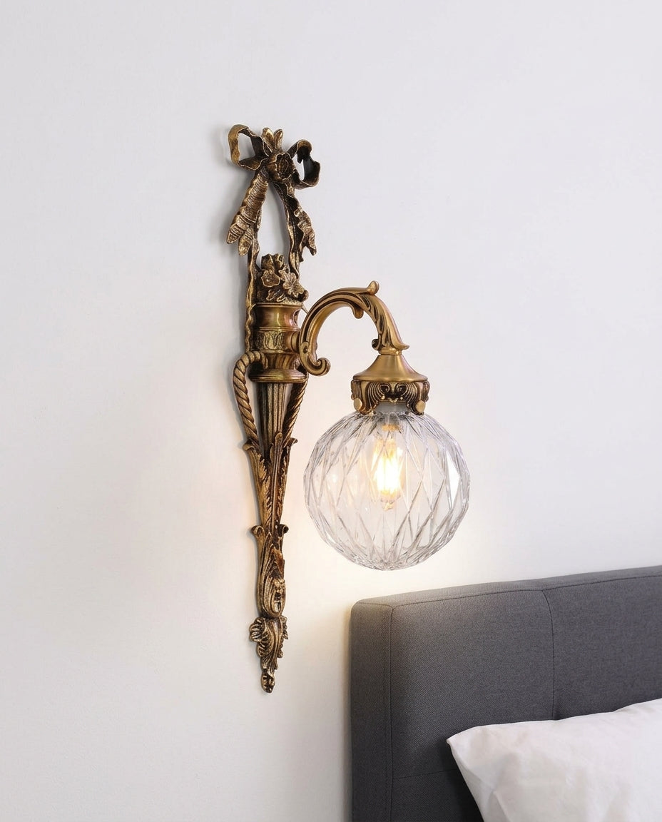 Antiqued Brass and Glass Wall Sconce – bedside-wall