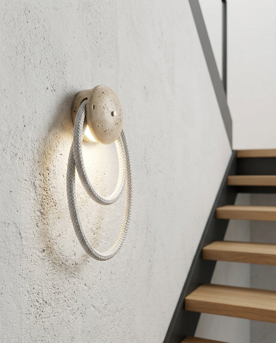 Travertine and Woven Fiber Wall Lamp – stair