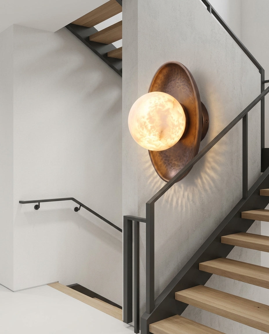 Hammered Metal and Alabaster Sconce – stair