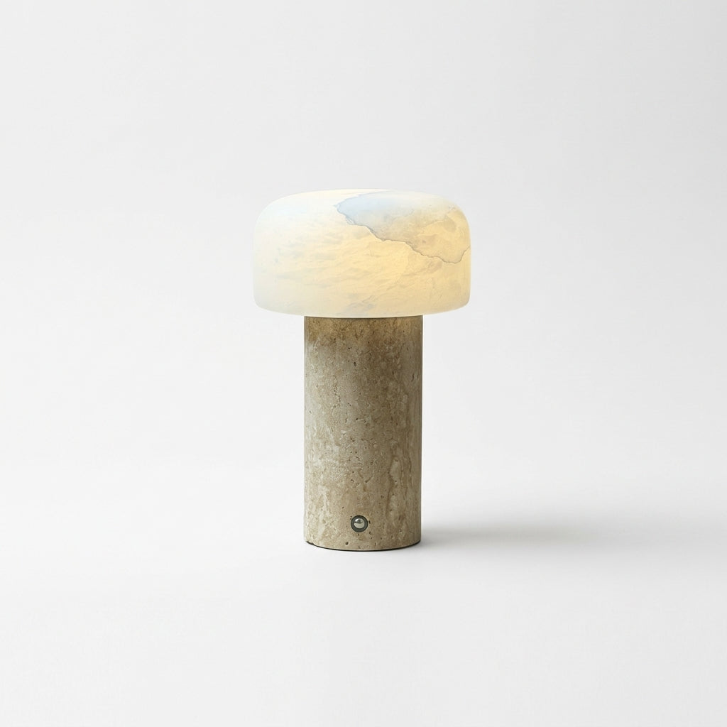 Travertine and Alabaster Cordless Lamp – Beige Travertine & White Alabaster