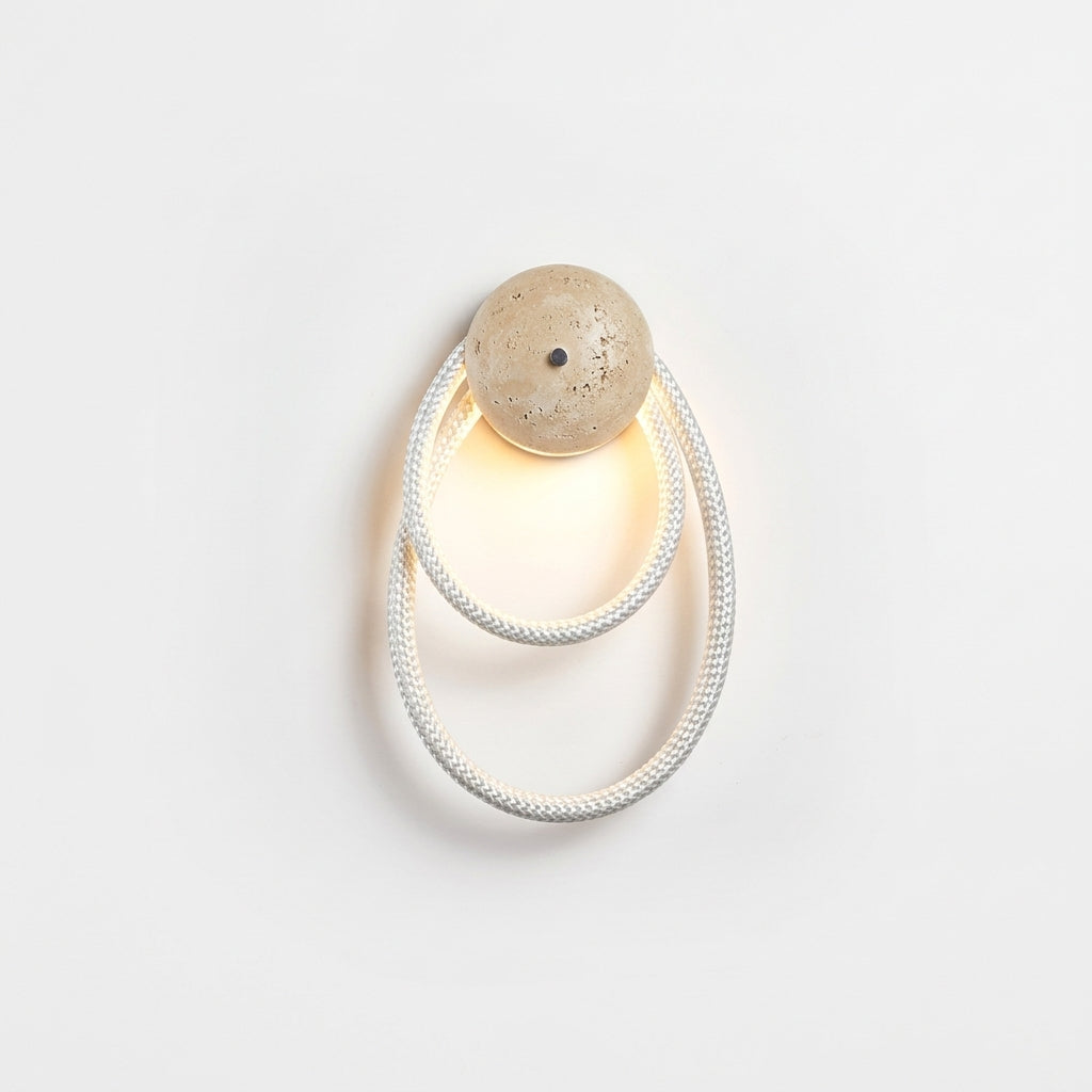Travertine and Woven Fiber Wall Lamp – Beige & White