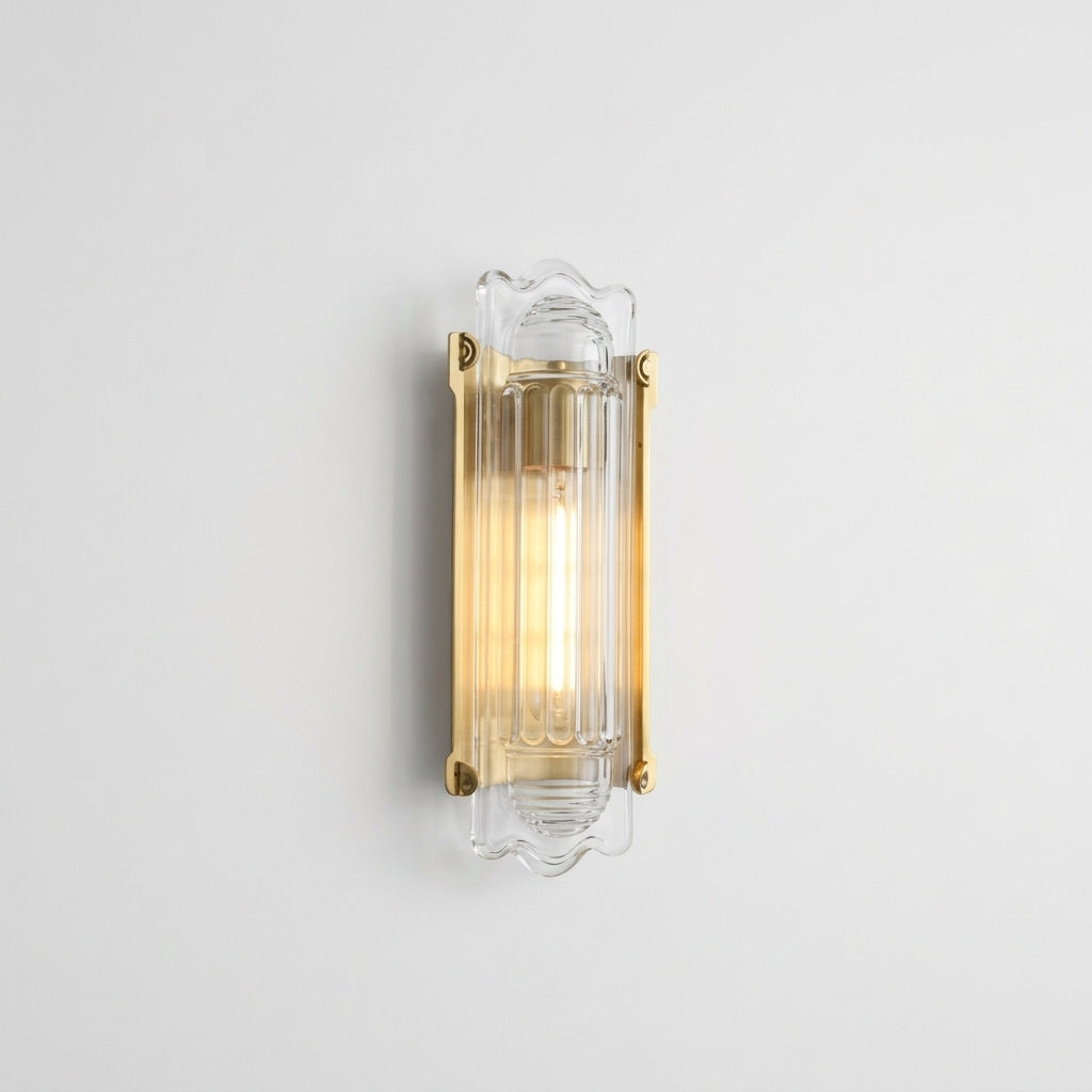 Tall Glass Wall Sconce – Brass & Clear