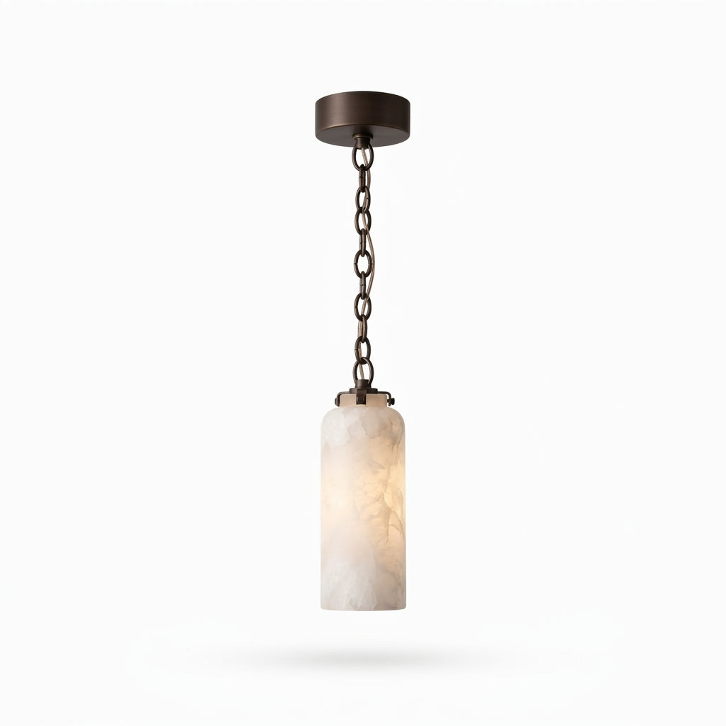 Slim Alabaster and Brass Pendant Light – Bronze & Glass