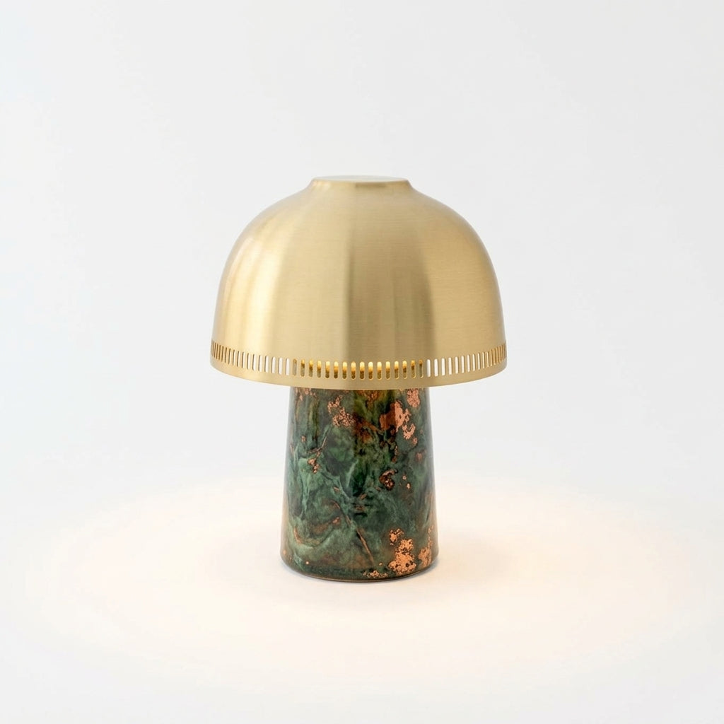 Ceramic Cordless Table Lamp – Green & Copper