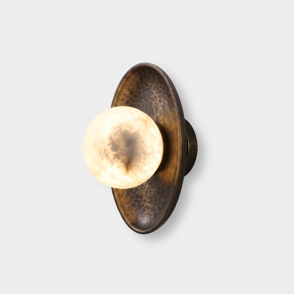 Hammered Metal and Alabaster Sconce – Hammered Antiqued Brass